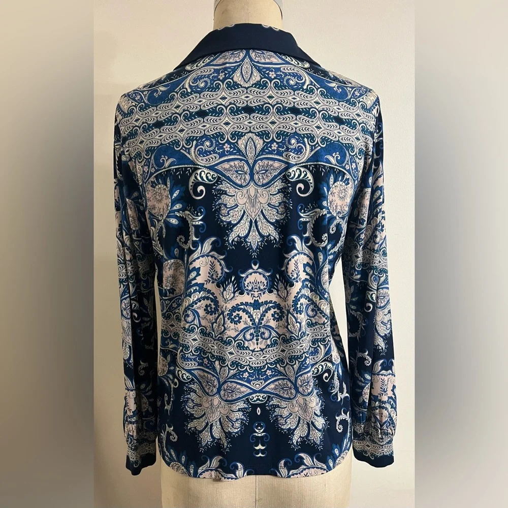 JOHNNY WAS THE JANIE FAVORITE PUFF SLEEVE POLO KNIT TOP